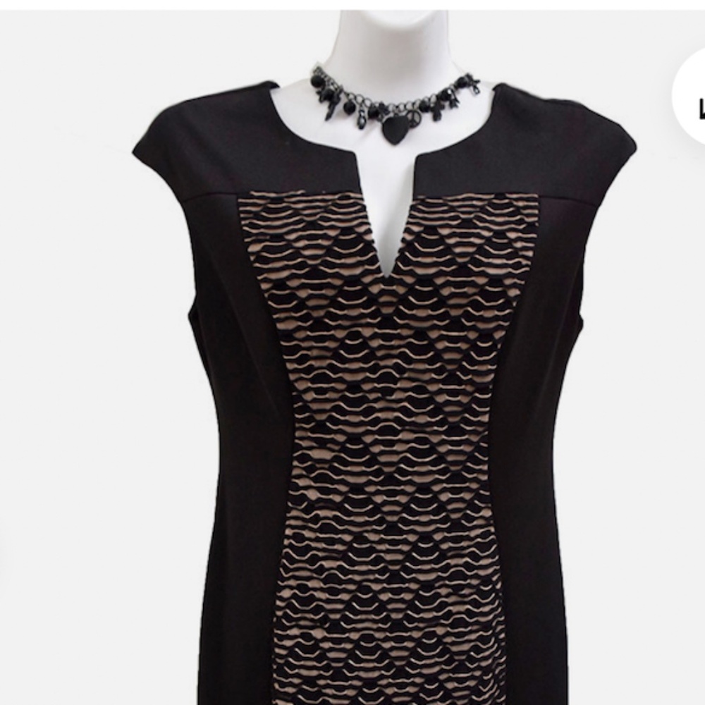 Vintage Connected Apparel Sheath Dress Women's Size 12 Black/Gold Cap Sleeve